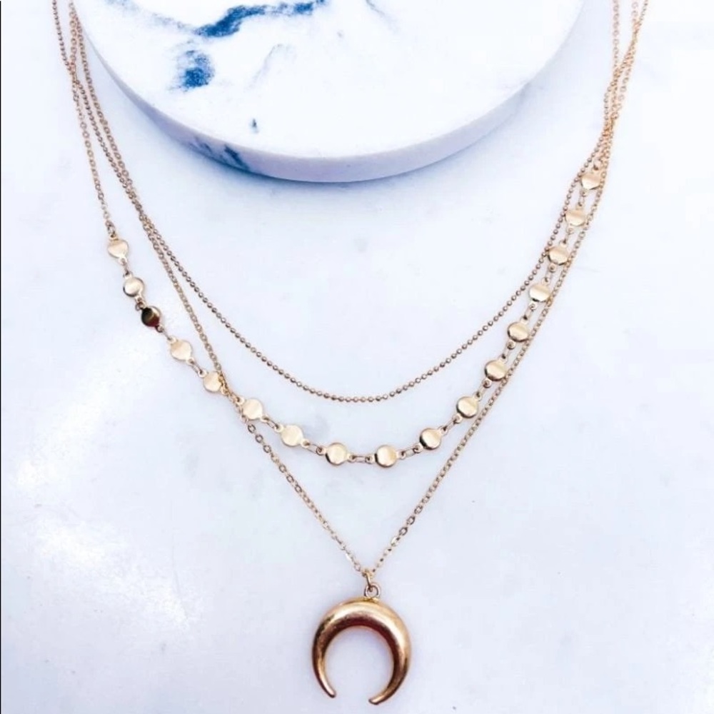 Layered Crescent Pendant Necklace - Brand New!